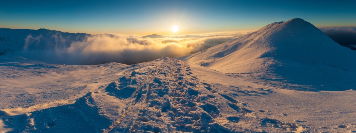 Winter sunrise seen from the top of Tarnica, Bieszczady Mountains