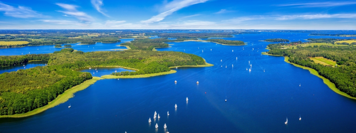 Aerial view of Masuria, the land of a thousand lakes