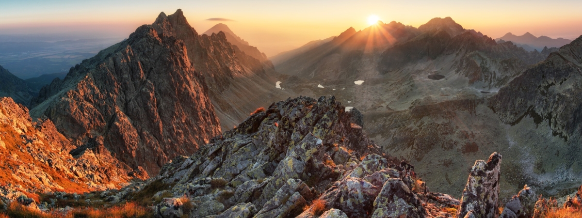 Mountain panorama with sun in Slovakia