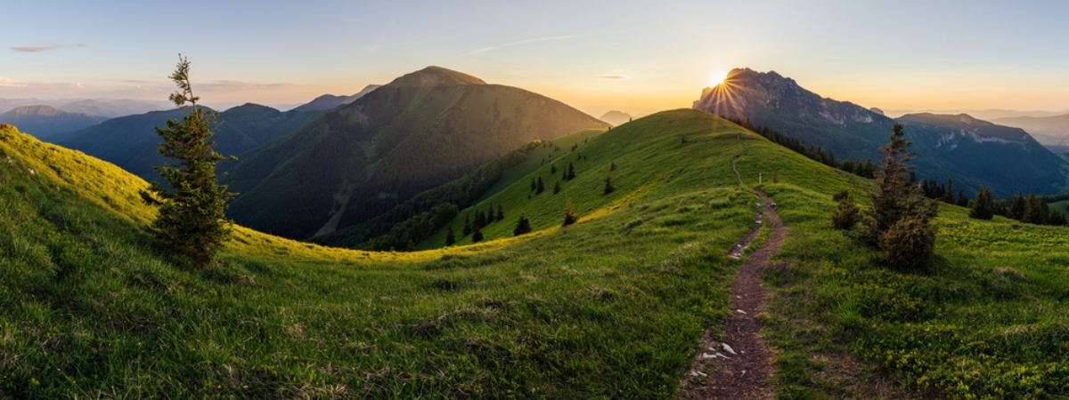 View of Stoh and Veľký Rozsutec at sunset on the top of Osnica in Mala Fatra