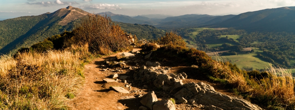 Autumn mountain landscape. Polonina Wetlinska in the Bieszczady Mountains, Poland.